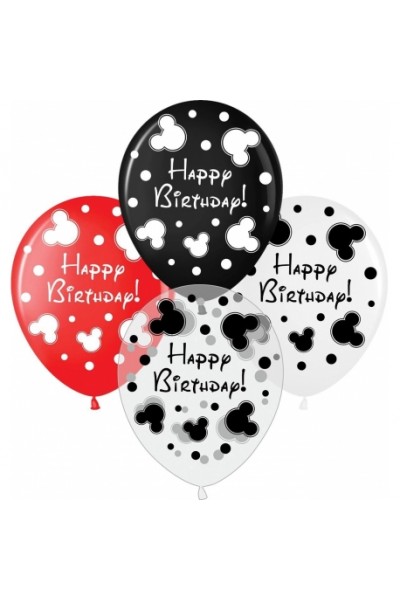 Шар наполненный гелием с рисунком "Happy Birthday" Микки стиль