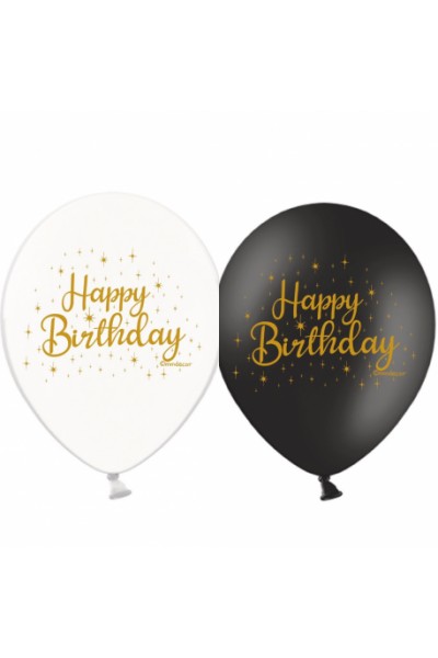 Шар наполненный гелием с рисунком "Happy Birthday" золото