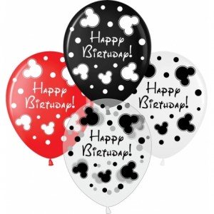 Шар наполненный гелием с рисунком "Happy Birthday" Микки стиль 